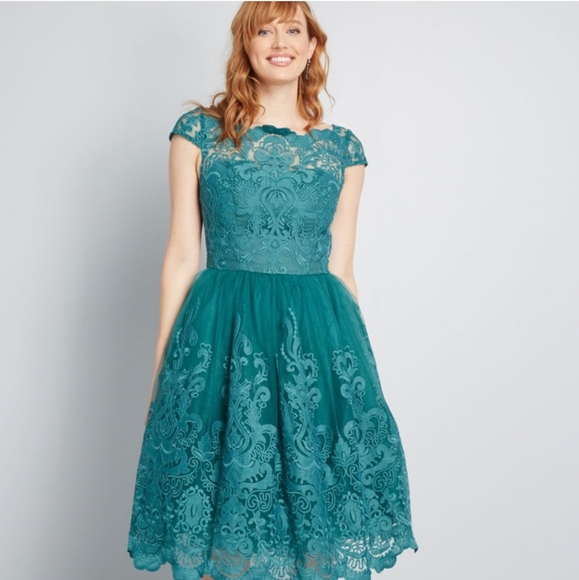 NWT Chi Chi London Elegant Lace Dress in Teal (Modcloth) (Size 2) - Picture 1 of 14